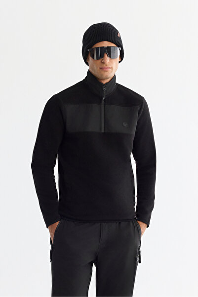 Avva Men's Black Cold Resistant Zippered Stand Collar Fleece Regular Fit Swea...