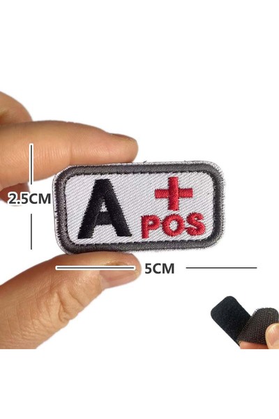 choice2 01-White A POS 5*2.5CM Small Patch with Hook and Loop Blood Type A B ...