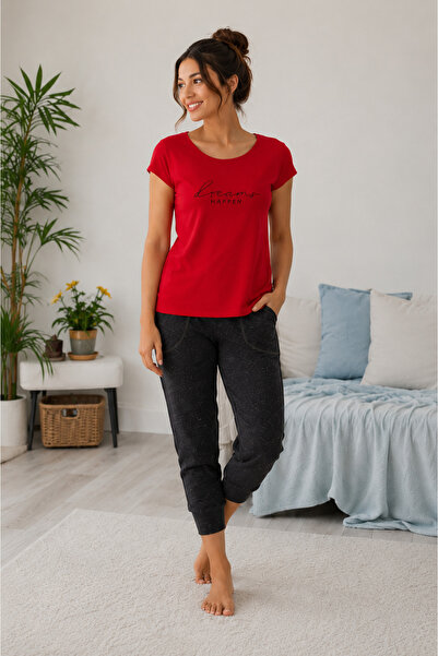Free Angel Kadın Penye Yazlık Günlük Spor Kapri Pijama Takım