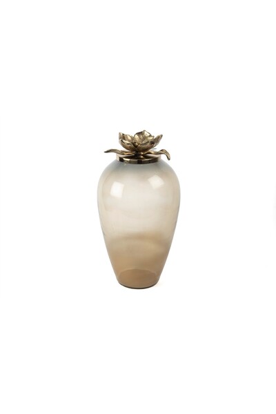 Mikasa Moor Küp Saydam Cam Kahve Lotus Gold Kapaklı 48X26 Cm