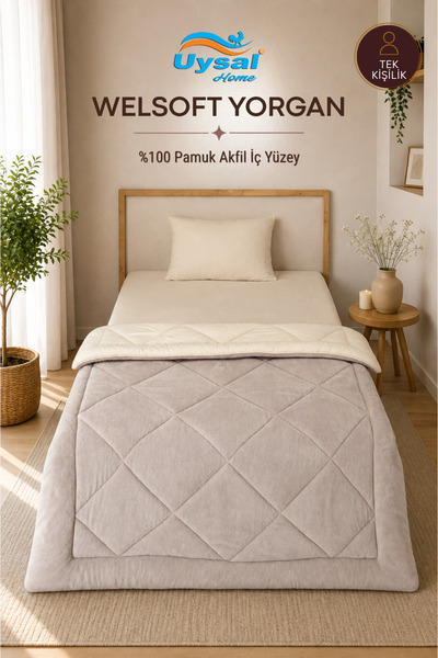 UYSAL WELSOFT AKFİL TEK KİŞİLİK YORGAN BEJ 155x215