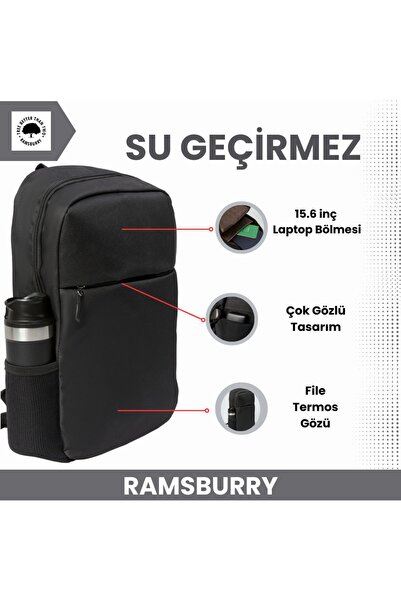 Ramsburry حقيبة ظهر سوداء غير قابلة للكسر للجنسين مع خياطة متينة وحقيبة كمبيوتر محمول سوداء للاستخدام اليومي