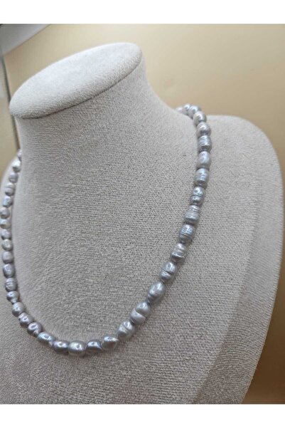 İNCİORA JEWELRY GERÇEK DOĞAL İNCİ GÜMÜŞ RENKLİ KOLYE