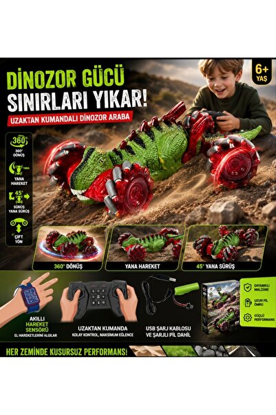 Genel Markalar Uzaktan Kumandalı Bilekten Kontrol Şarjlı 2.4G Dinozor Araba