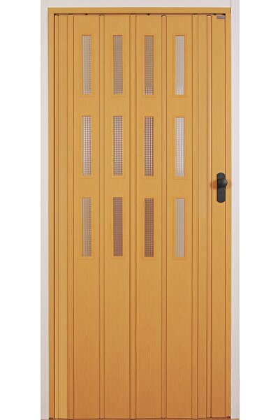 DEKORAKS 3 Sıra Camlı Akordeon Kapı, Meşe Ahşap Desenli, 72x200cm