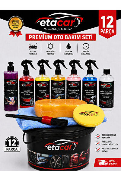 ETACAR 12'li PREMİUM Set Araç Araba Yıkama Bakım Ve Temizleme Seti Full Oto B...