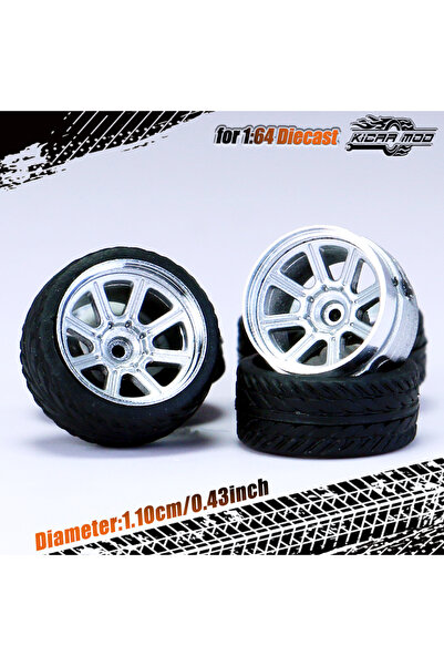 Choice8 Silver Kicarmod 1/64 Model Car ABS Wheels with Tire Rivet Axle Metal ...