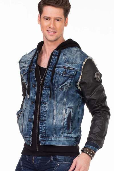 Cipo&Baxx C-1290 Leather Sleeve Hooded Denim Jacket
