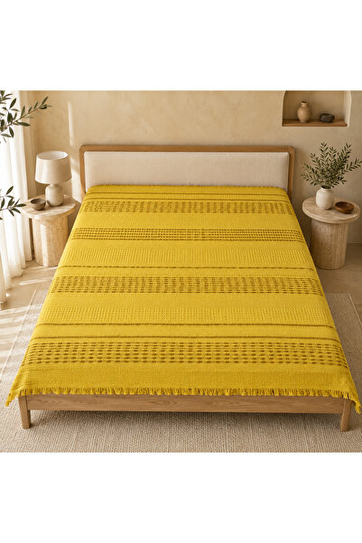 Nevora Hardal Sarısı Çift Kişilik Pike Yatak Örtüsü %100 Pamuk 230x240 cm Dok...