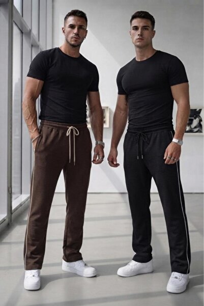 NO 601 Men's Brown-Black 2-Pack Lisbon Single-Piped Wide-Leg Sweatpants