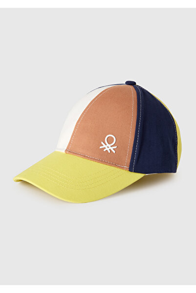 United Colors of Benetton Boy's orange color block logo baseball cap