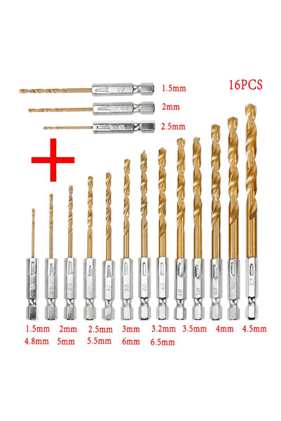 Choice 16pcs 13/16Pcs HSS High Speed Steel Titanium Coated Drill Bit Set 1/4 ...