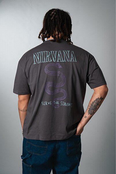 UKHWD SUPPLY Nirvana Serve The Servants Oversize Ανδρικό Μπλουζάκι με Εφέ Καπ...