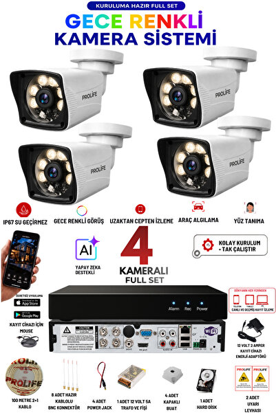 PROLİFE 4 Kameralı Set 5 Mp Sony Lensli 1080p Fullhd Gece Görüşlü Güvenlik Ka...
