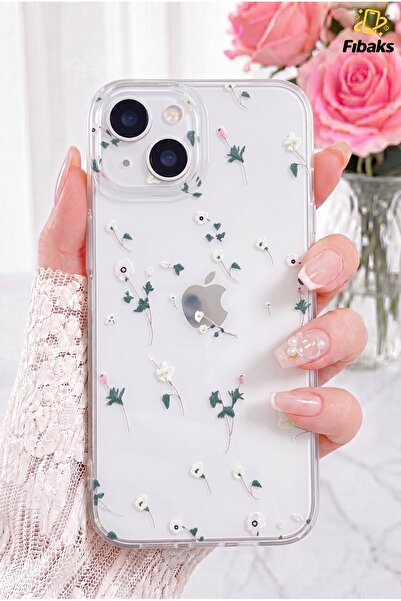 Fibaks iPhone 14 Kılıf Tasarımlı Desenli Kamera Korumalı Şeffaf Çiçek Esnek Y...