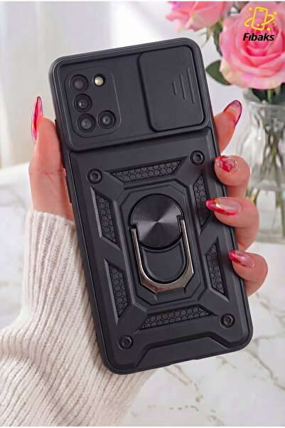 Fibaks Galaxy A31 Kılıf Kamera Korumalı Sürgülü Yüzüklü Armor Military Tank Zırh