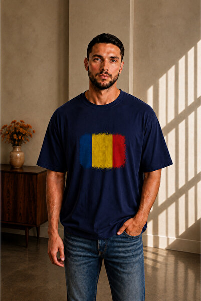 sngl tekstil Ανδρικό μπλουζάκι με κοντό μανίκι oversized Romania Flag με τύπω...
