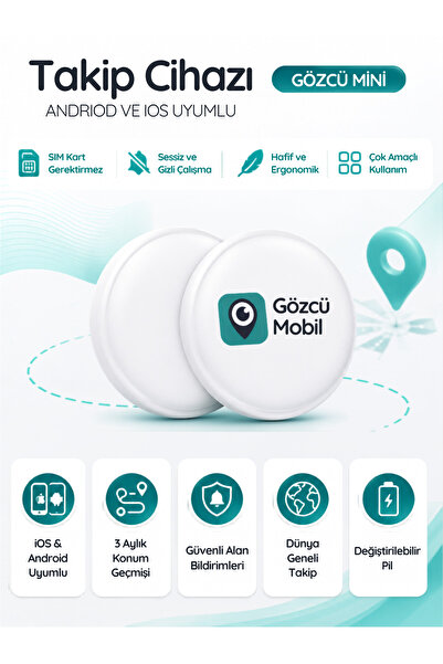 Gözcü Mobil Mini Ios and Android Compatible Airtag for Past Location Tracking...