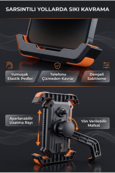 omitech Motosiklet Telefon Tutucu Ayna Bağlantılı 360° Döner Sıkı Kilitli Universal Scooter Bisiklet Telefon Tutucu