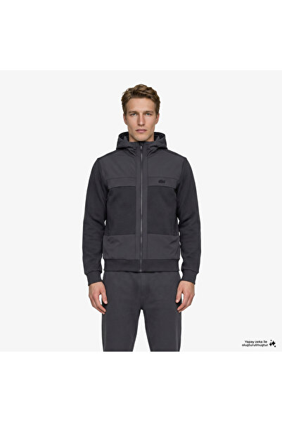 Lacoste Erkek Regular Fit Fermuarlı Renk Bloklu Koyu Gri Sweatshirt
