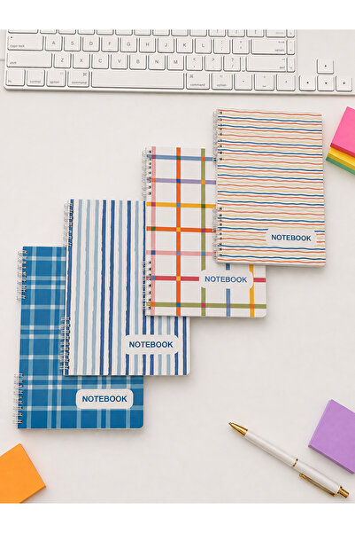 PickyTidy A4 Spiralli Defter 4'lü Set – Renkli Kapaklı 2 Çizgili - 2 Kareli 8...