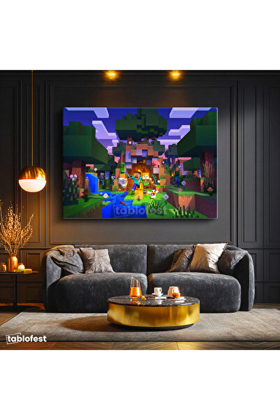 Tablofest Yatay Kanvas Tablo Gece Kampı Minecraft Tablosu Ev Ofis Salon Duvar...