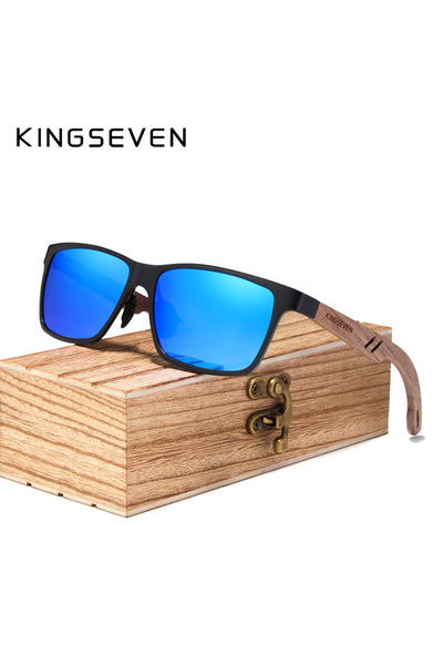 Choice Original Blue Walnut Wood KINGSEVEN Wood Aluminum Sunglasses High Qual...