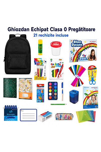 MC Micostore Ghiozdan Echipat Clasa 0 Pregatitoare, Premium, 21 Rechizite Sco...