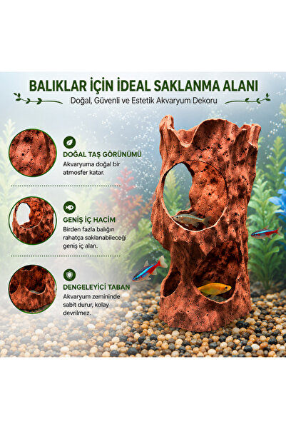 muyucraft Akvaryum Dekor Oyuk Kütük / Mağara Gövdesi Suda Duran Model 17x8 cm