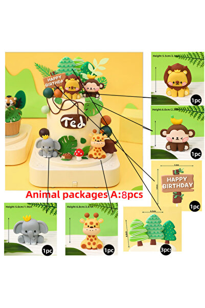 Choice12 8pcs Set Jungle Safari Animal Cake Decoration Lion Elephant Money Gi...