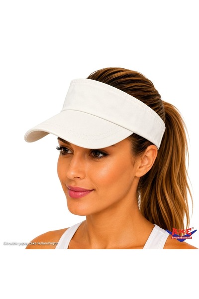 AXE SPORTSWEAR Off-White Adjustable Velcro Back Visor Hat Uv Sun Protection C...