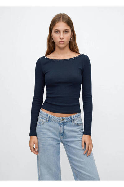 Mango Teen Studded boat-neck T-shirt