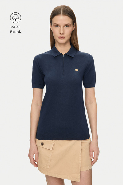 UCLA ASHERA Tricou de damă cu guler polo, albastru marin, cu jumătate de ferm...