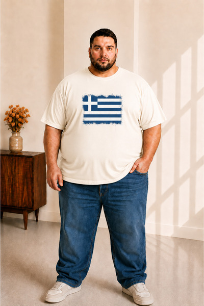 sngl tekstil Men's Large Size Short Sleeve Greece Flag Printed T-Shirt 3XL 4X...