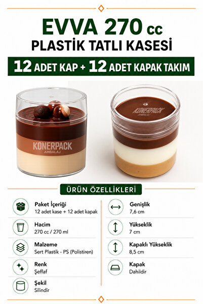 KONERPACK 12 Adet Kapaklı Sert Plastik Magnolya Kasesi 270 Cc