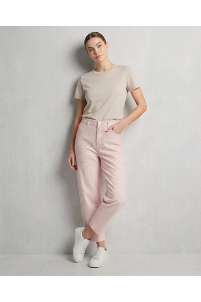 centilmen Oni̇x High Waist Stone Embroidered Casual Denim Trousers T8046