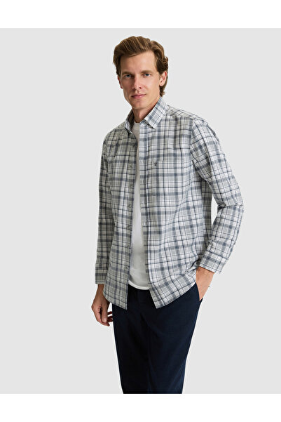 Pierre Cardin Navy Blue Plaid Regular Fit Long Sleeve Shirt 50316754-Vr033