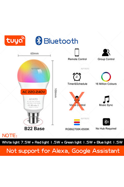 Choice Yes BLE 220V B22 12W B22 Base UK TUYA Wifi Smart Bulb Bluetooth Lamps ...