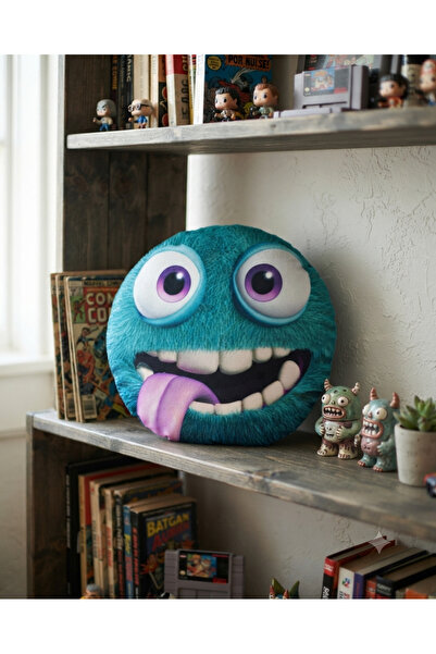 AZİZ OYUNCAK Turquoise Humorous Monster Emoji Pillow 25 cm