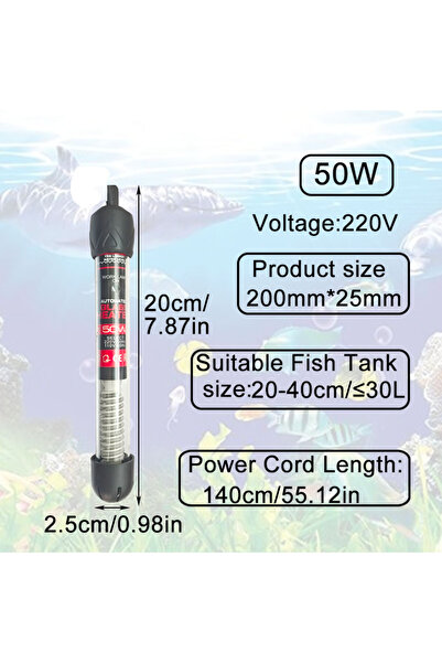 choice2 50W Aquarium Submersible Heater Fish Tank Water Heating Rod Constant ...