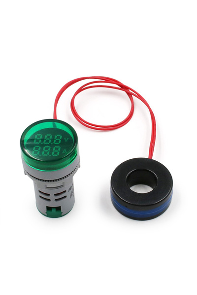Choice10 green 22mm AC 20-500V 0-100A Round Mini Digital Voltmeter Ammeter Am...