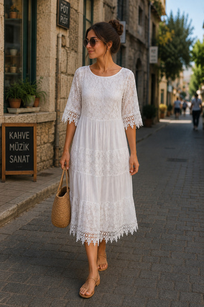EREN STYLE ITALIAN SUNSHINE LACE DRESS WITH SILK DETAILED