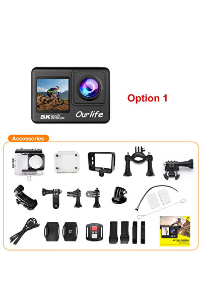 Choice7 Without Card Option 1 Ourlife 5K Action Camera 4K60FPS 2.0 Inch Touch...