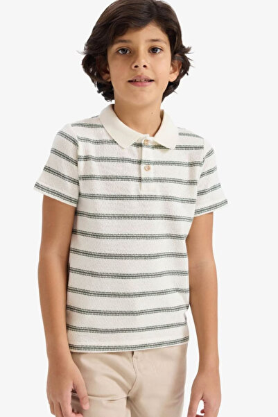 DeFacto 100% Cotton Polo Collar Striped T-Shirt for Boys G6731A826Sm
