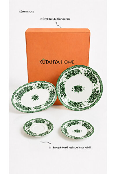 KÜTAHYA HOME Green Romance 20 Parça Porselen Kahvaltı Takımı Modern Tasarım -...