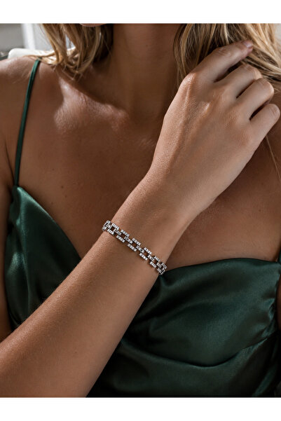 Valmont Women's Silver Color Zircon Stone Rectangular Chain Model Bracelet – ...