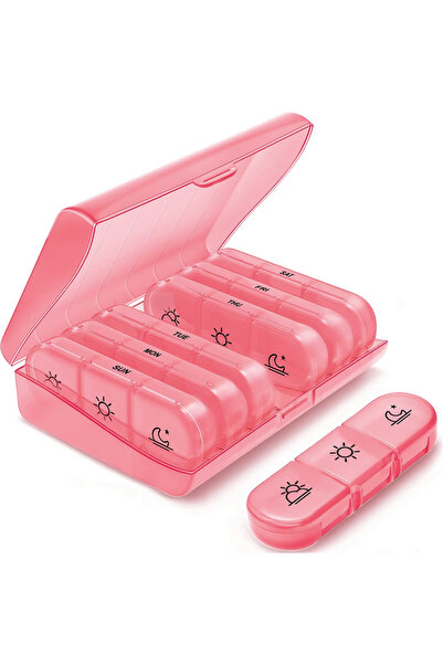Choice3 1Pc Pink Weekly Pill Organizer 3 Times A Day Compact 7 Day Pill Box f...