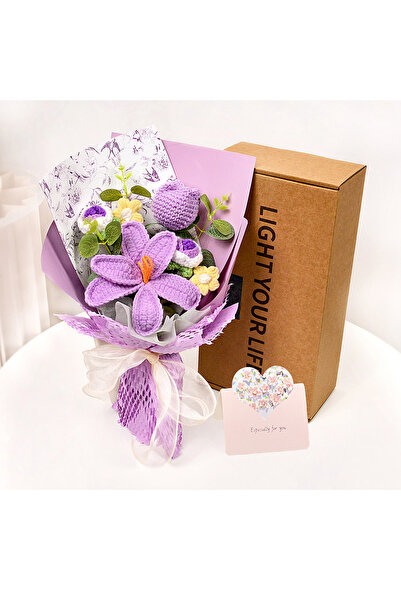 Choice1 PURPLE Handmade Crochet Tulip Bouquet, Crochet Flowers Bouquet for Mo...