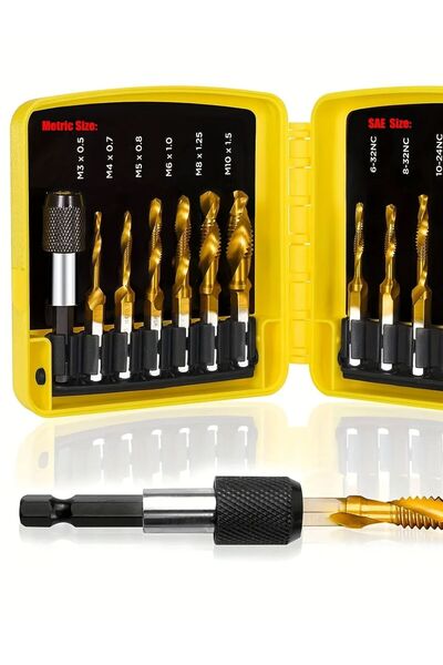 Choice Gold 13pc Titanium Drill Tap Bit Set, 3-in-1 Functionality, Quick-Chan...