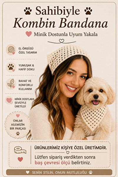 NEHOLİA ✨   Women and Dog Matching Bandana – Hand-Knitted Bohemian Style Matc...